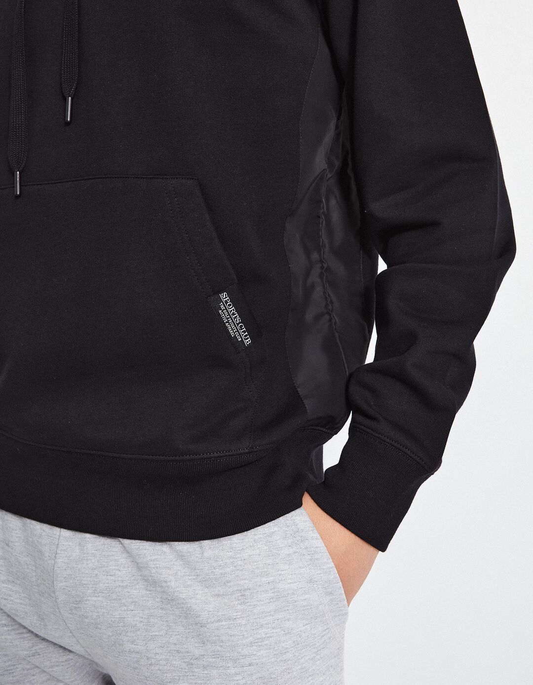 Sweatshirt de Felpa Detalhes Nylon Capuz, Homem,Preto