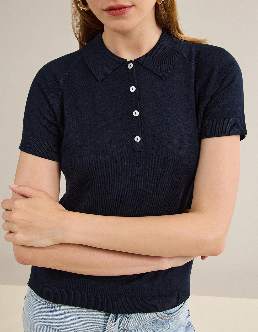Polo Manga Curta, Mulher, Azul Escuro