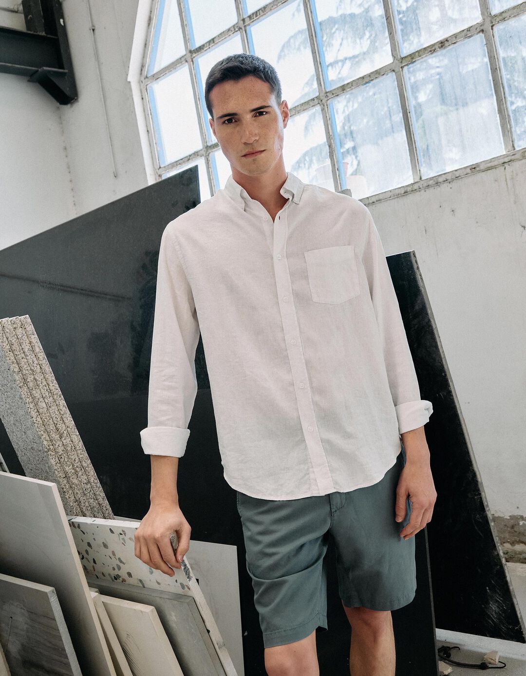 Camisa com Linho, Homem, Branco 