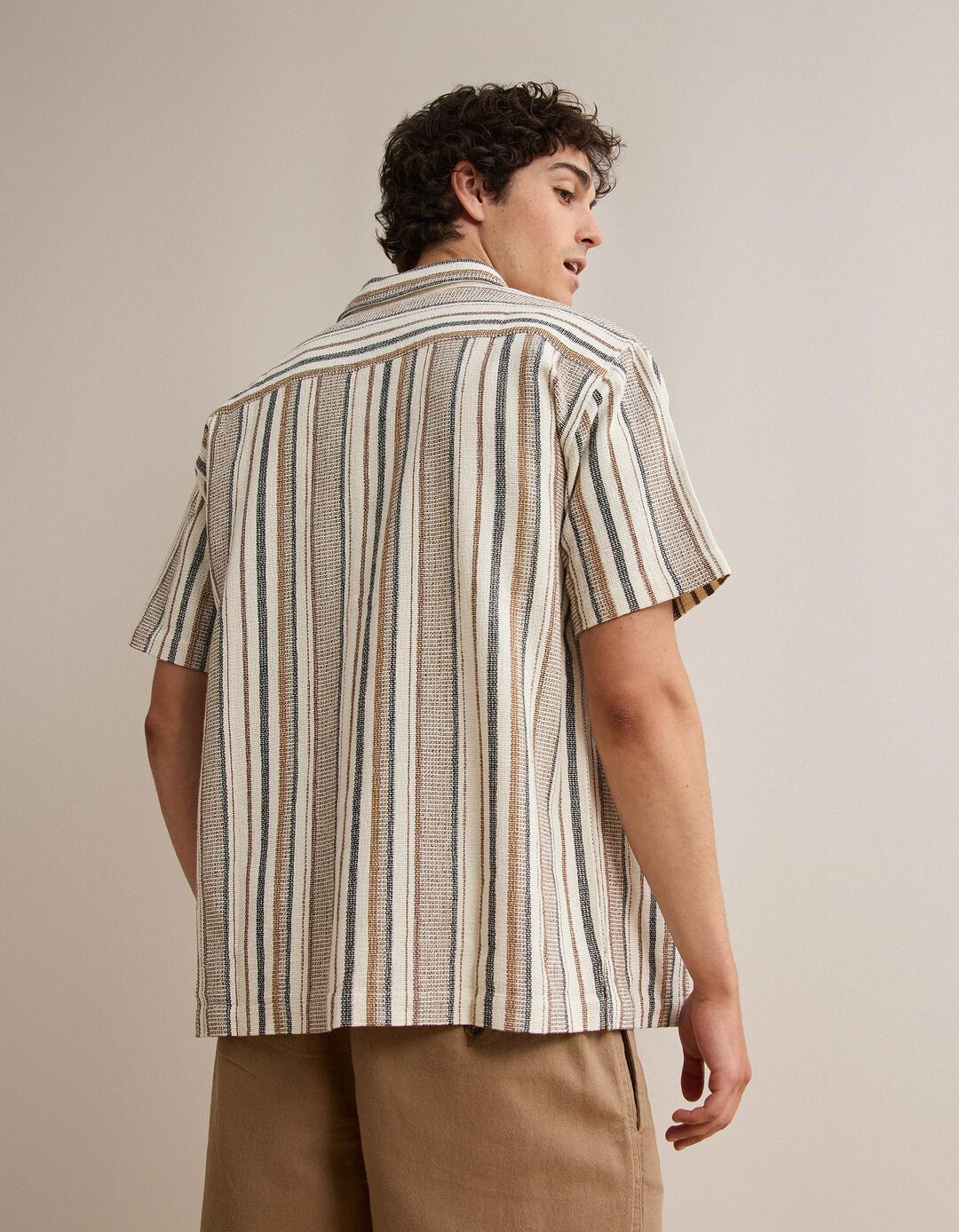 Camisa Riscas, Homem, Bege