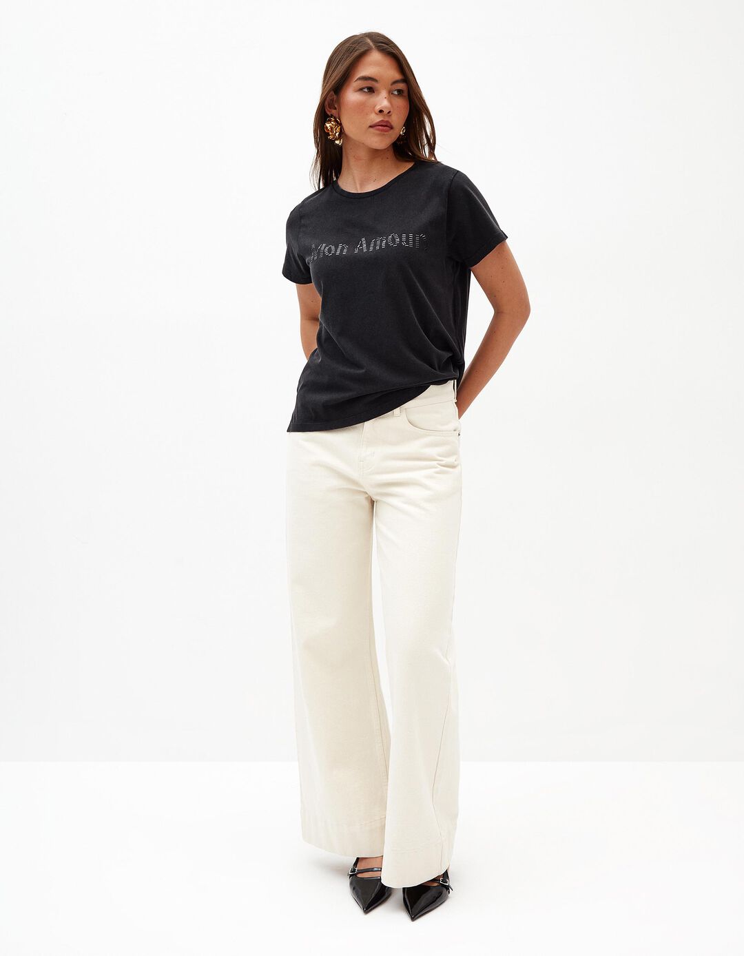 T-shirt com Missangas, Mulher, Preto 