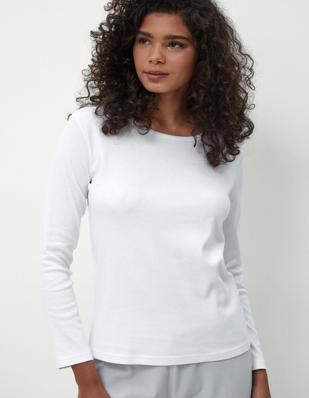 Camisola Interior de Manga Comprida, Mulher, Branco