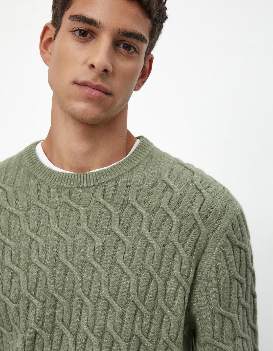 Camisola de Malha Entrançada, Homem, Verde
