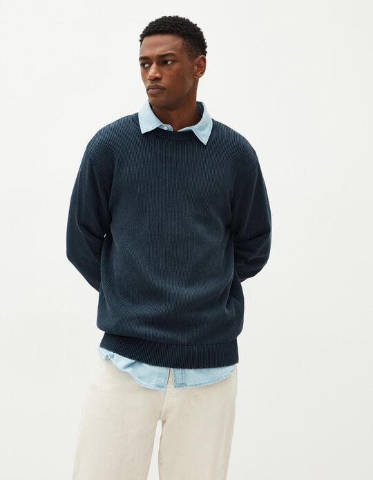 Comprar Online Camisola Canelada, Homem, Azul Escuro