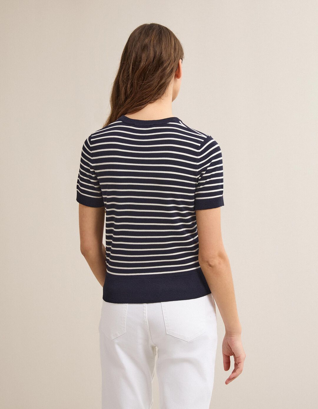 Camisola de Malha Riscas, Mulher, Azul Escuro