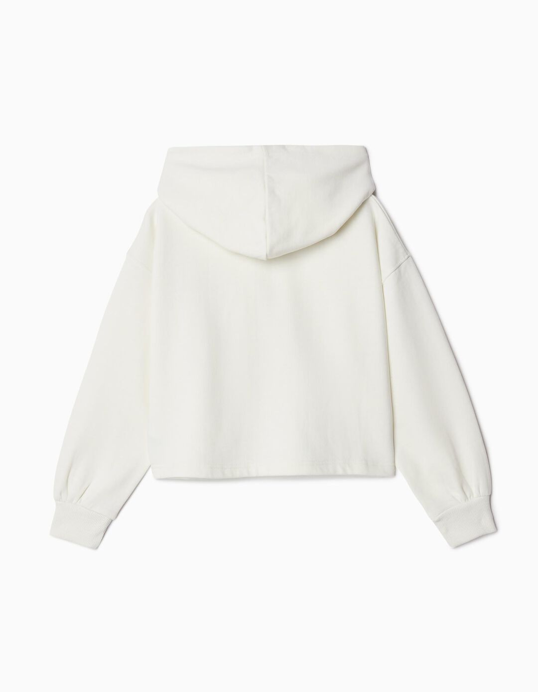 Sweatshirt Cropped de Felpa Capuz, Menina, Branco