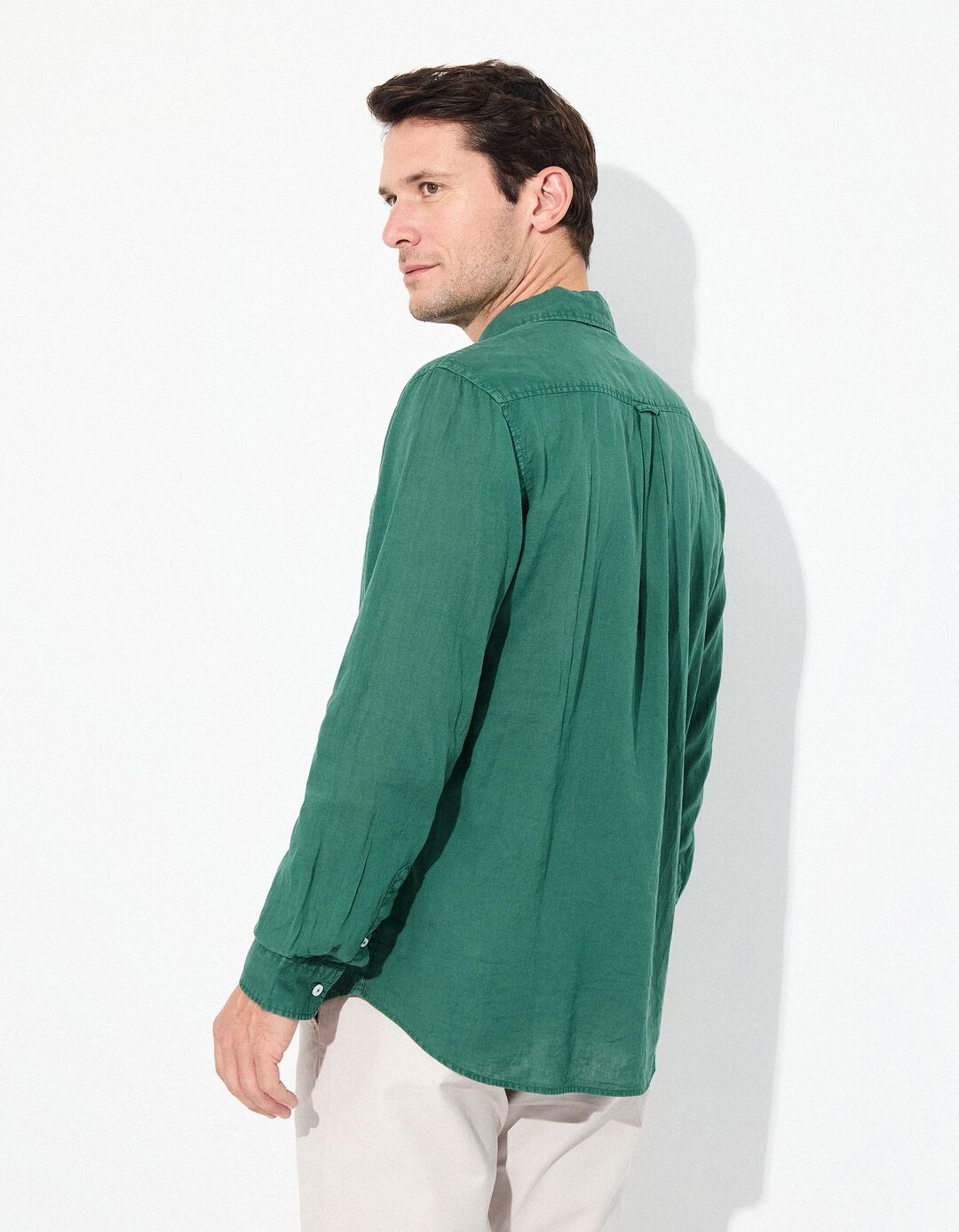 Camisa com Linho, Homem, Verde Escuro 