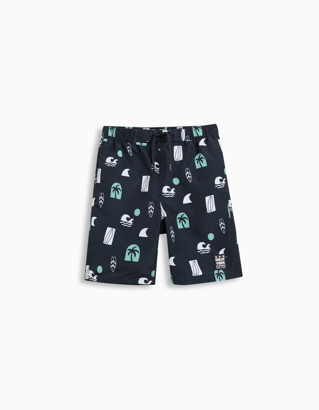 Calções de Banho Estampados, Menino, Azul Escuro 