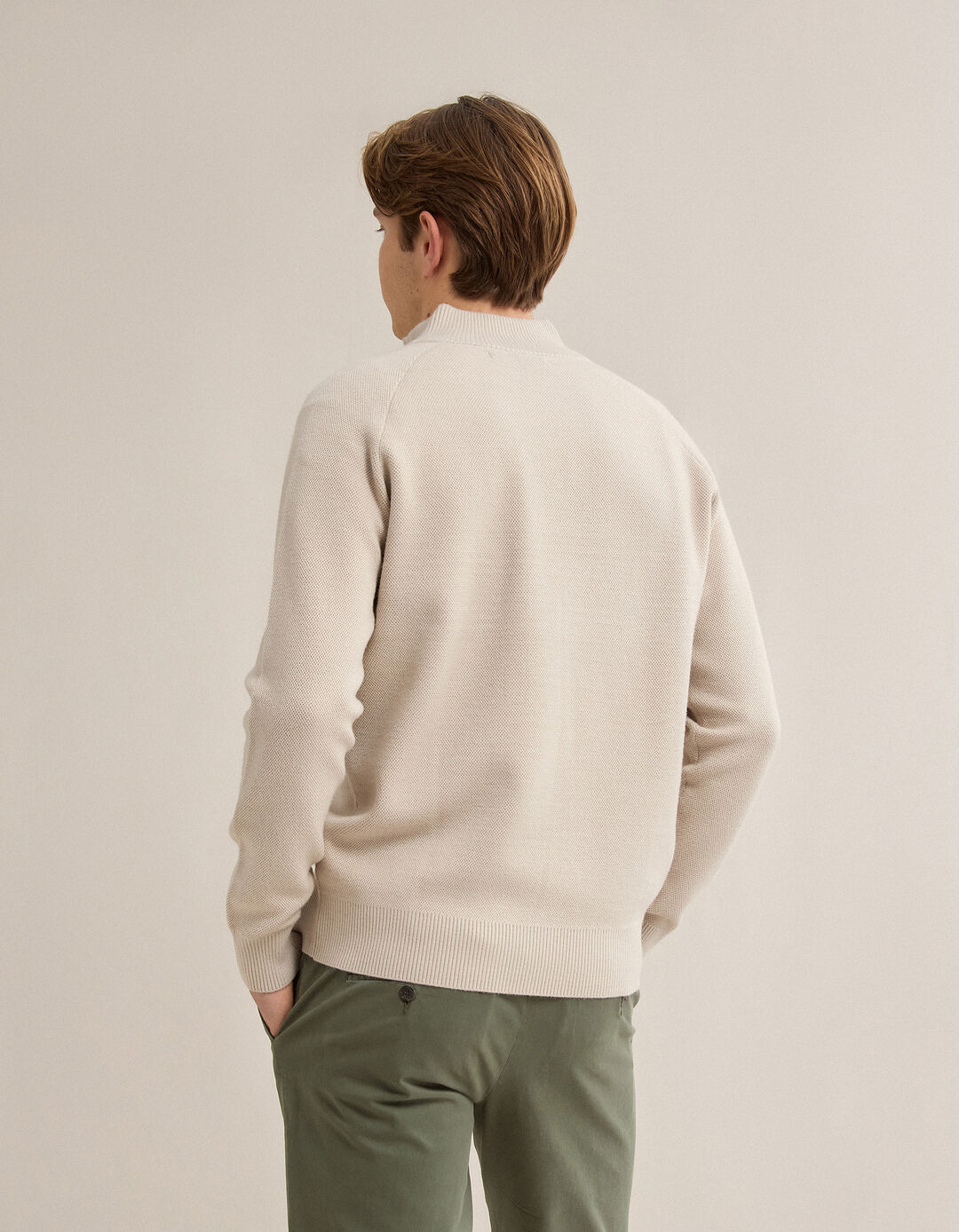Camisola de Malha Waffle, Homem, Bege Claro