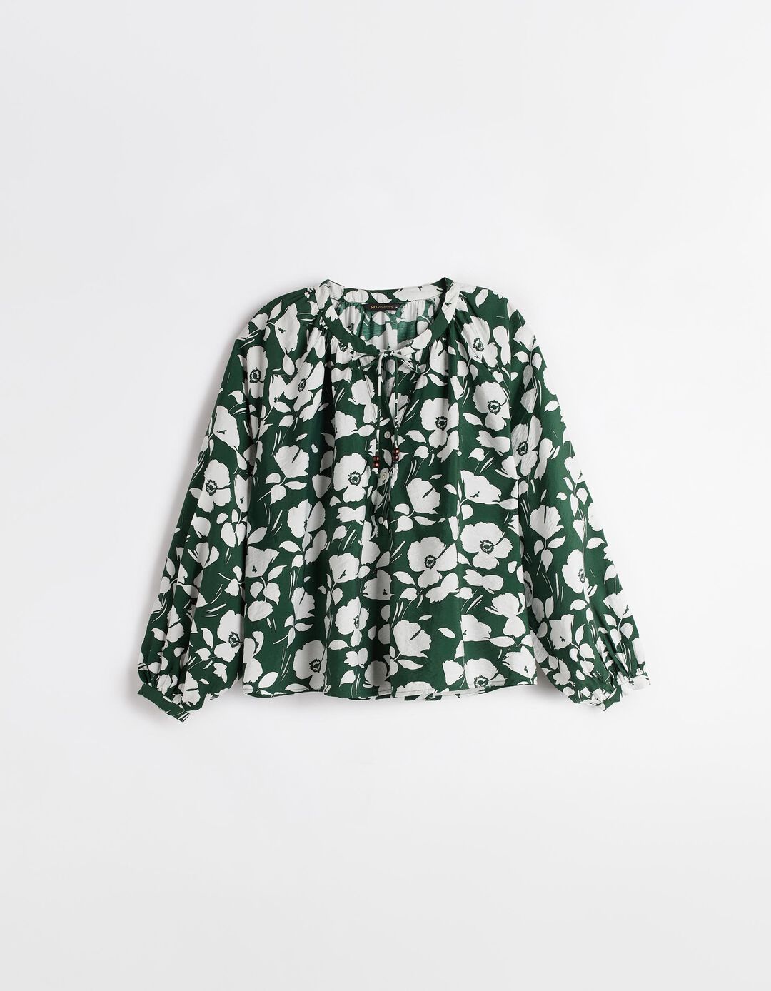 Blusa Rústica Estampada de Manga Comprida, Mulher, Verde Escuro