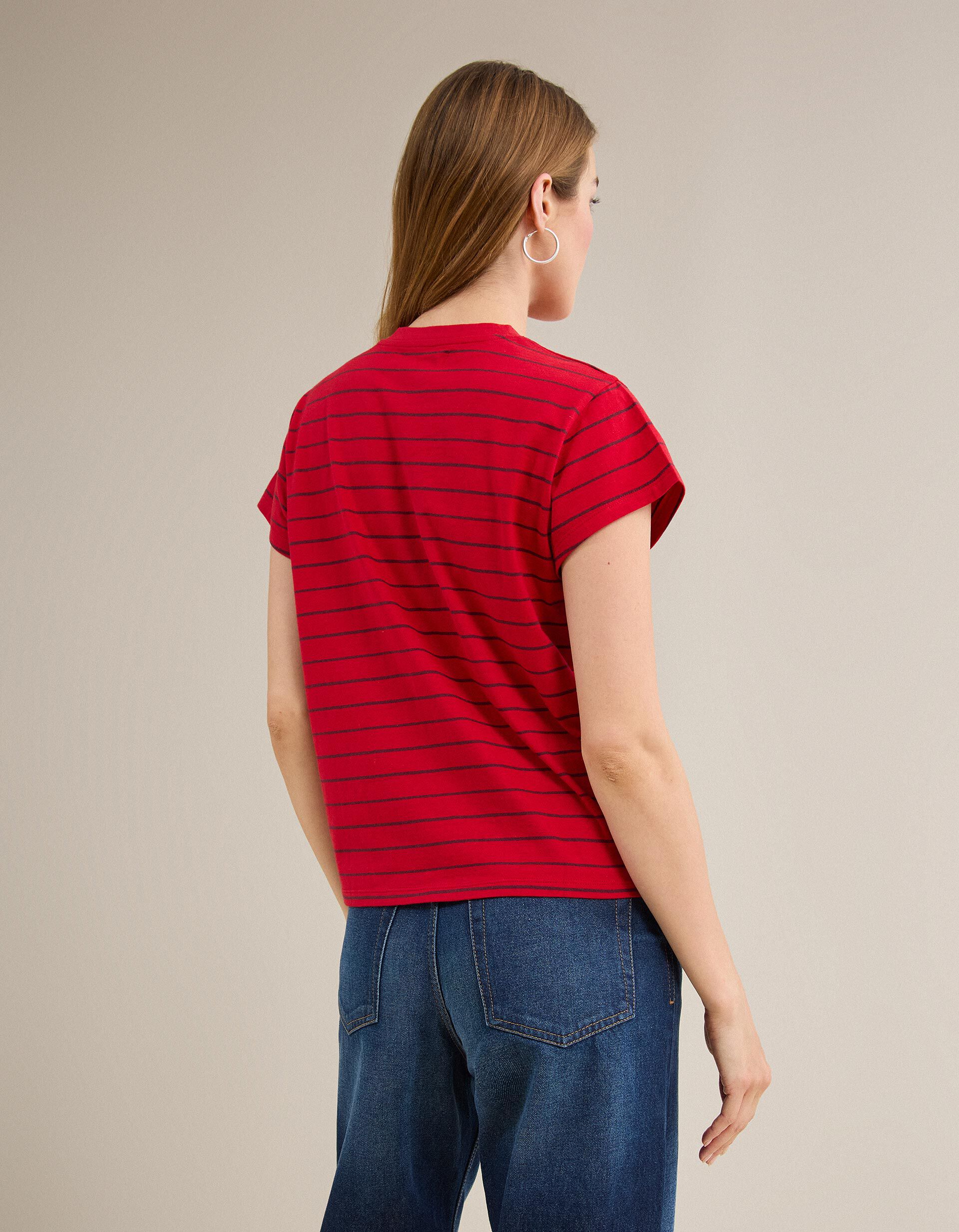 Comprar Online T-shirt &agrave;s Riscas, Mulher, Vermelho Escuro