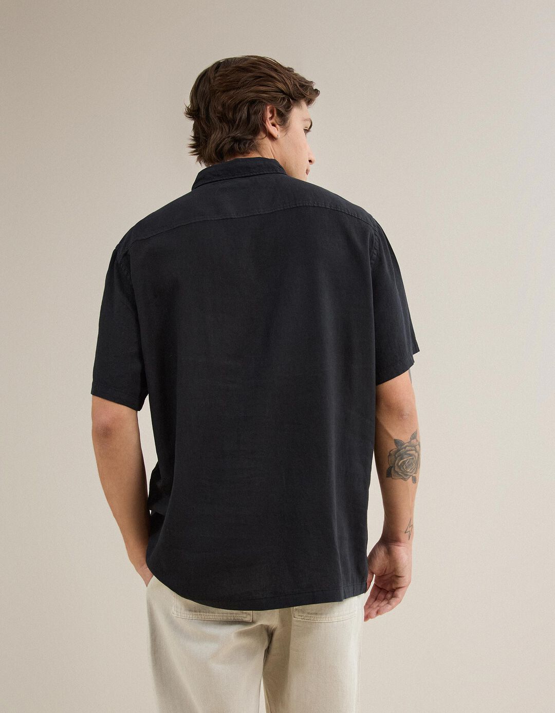Camisa Com Linho, Homem, Preto