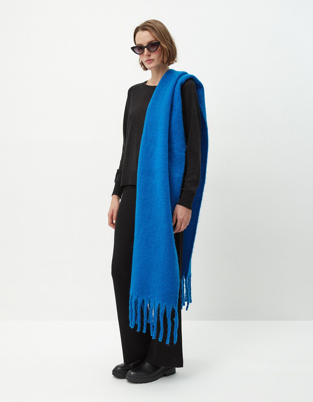 Cachecol Franjas, Mulher, Azul