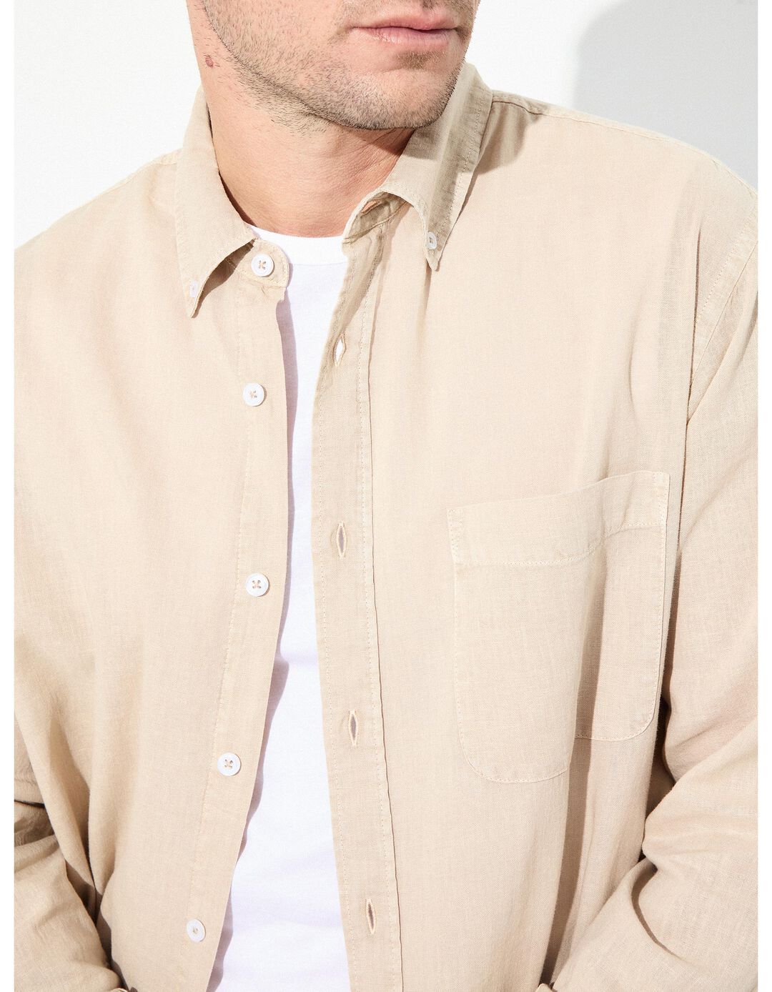Camisa com Linho, Homem, Bege