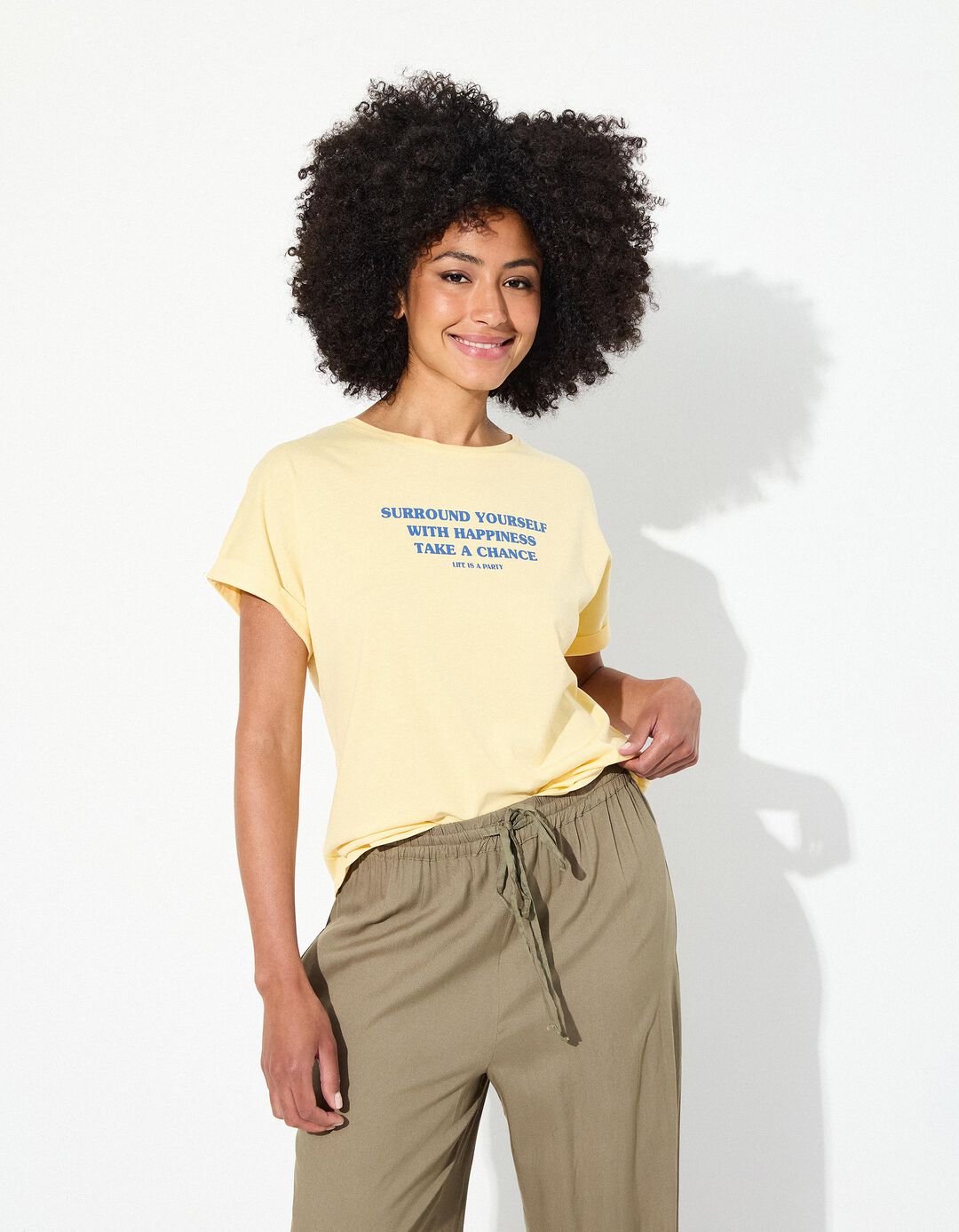 T-shirt Print, Mulher, Amarelo Claro 