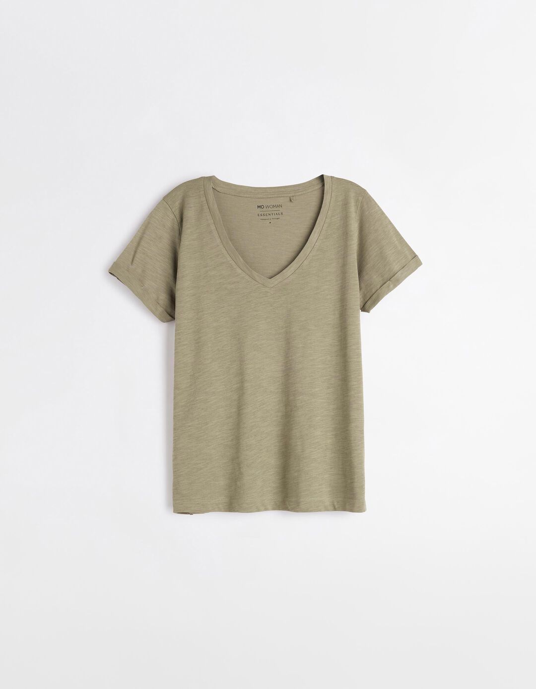 T-shirt Decote em V, Mulher, Verde Escuro