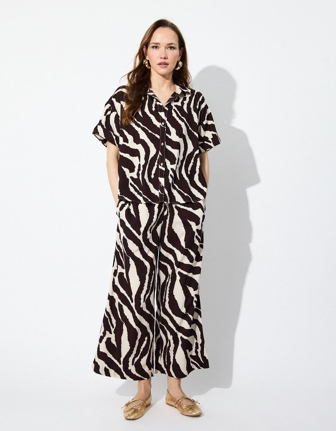 Camisa Zebra, Mulher, Castanho Escuro 