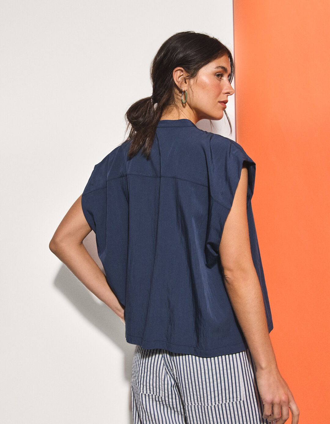 Blusa com Liocel, Mulher, Azul Escuro