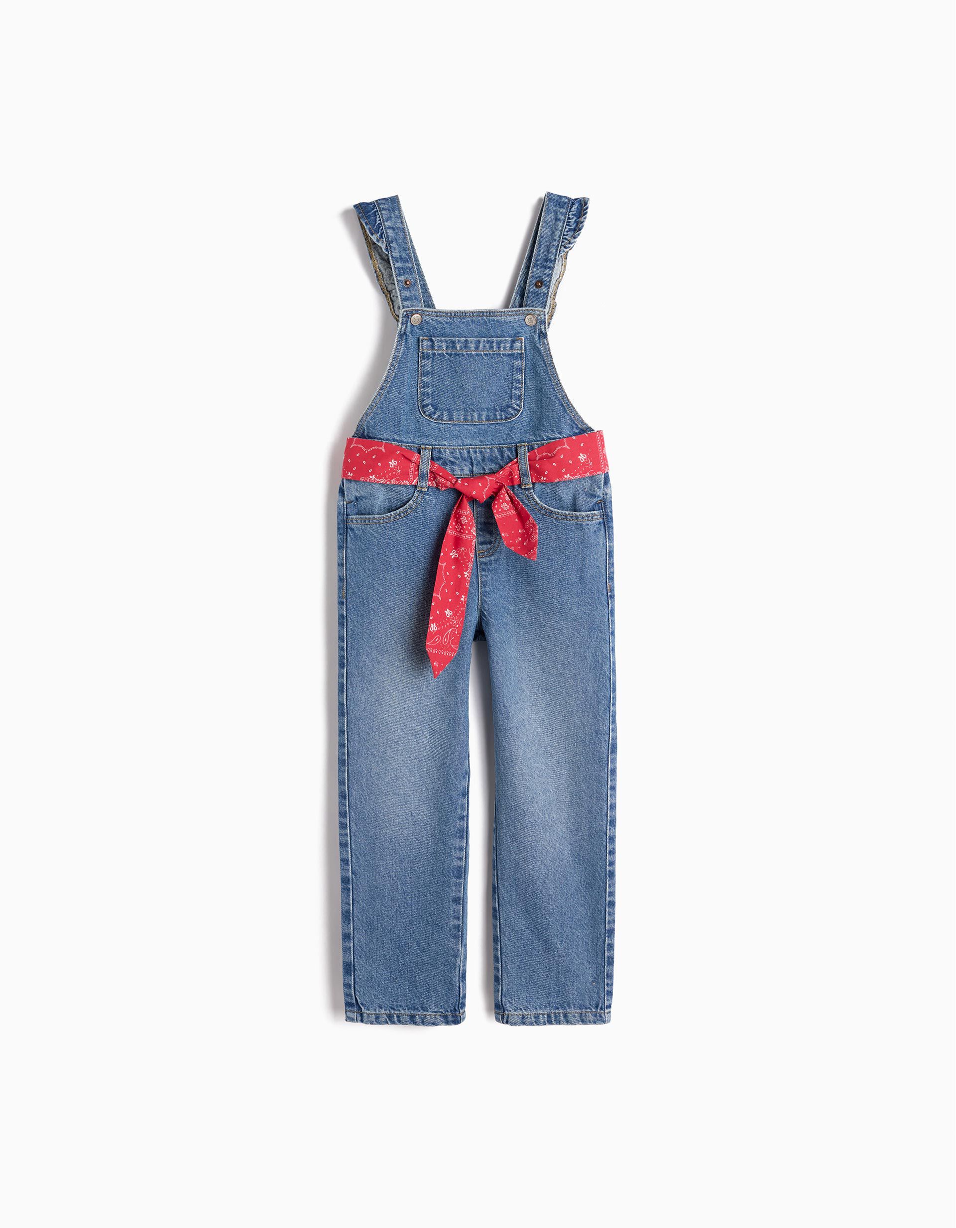 Comprar Online Jardineiras de Ganga com Len&ccedil;o Vermelho, Menina