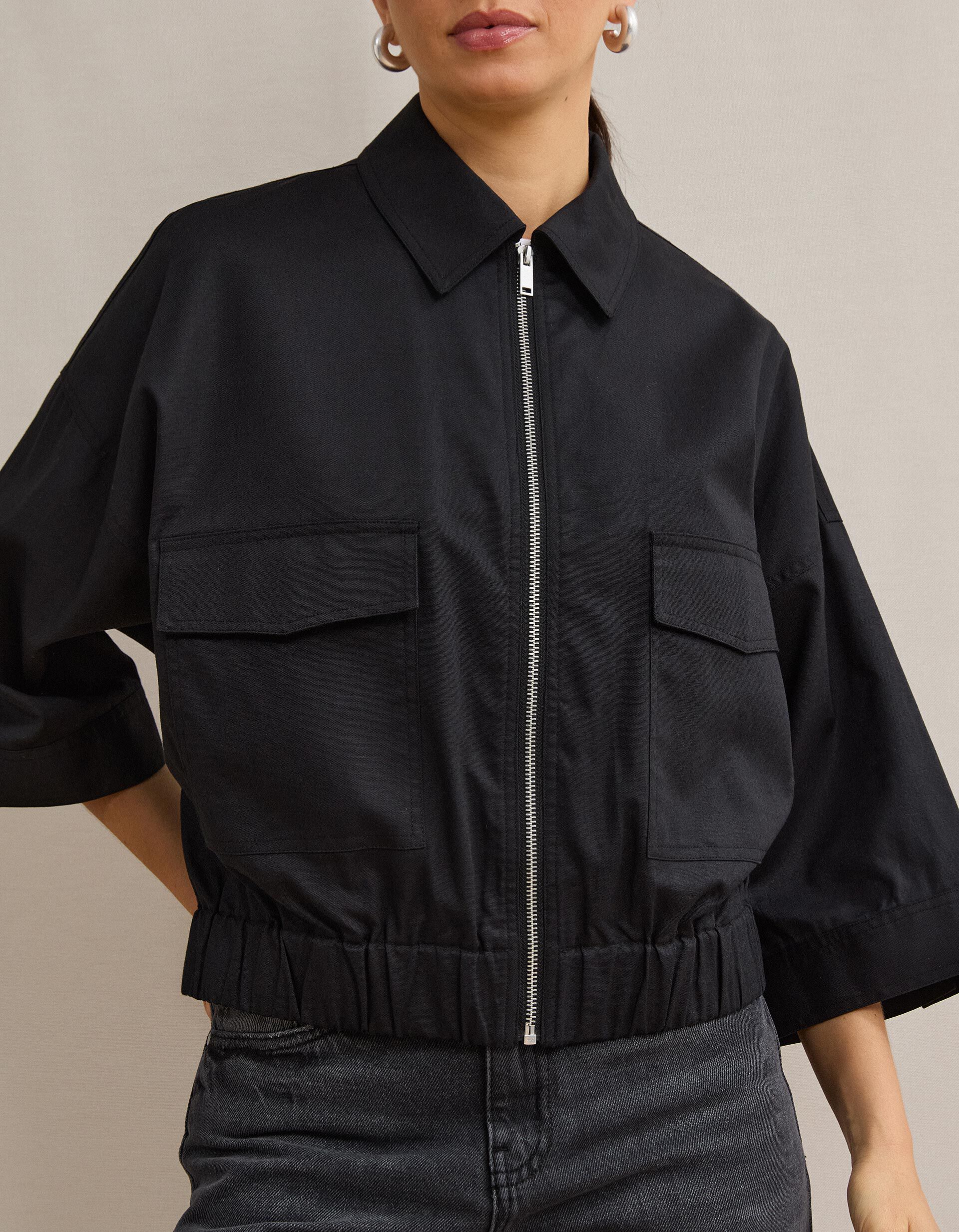 Comprar Online Casaco Bomber Com Linho, Mulher, Preto