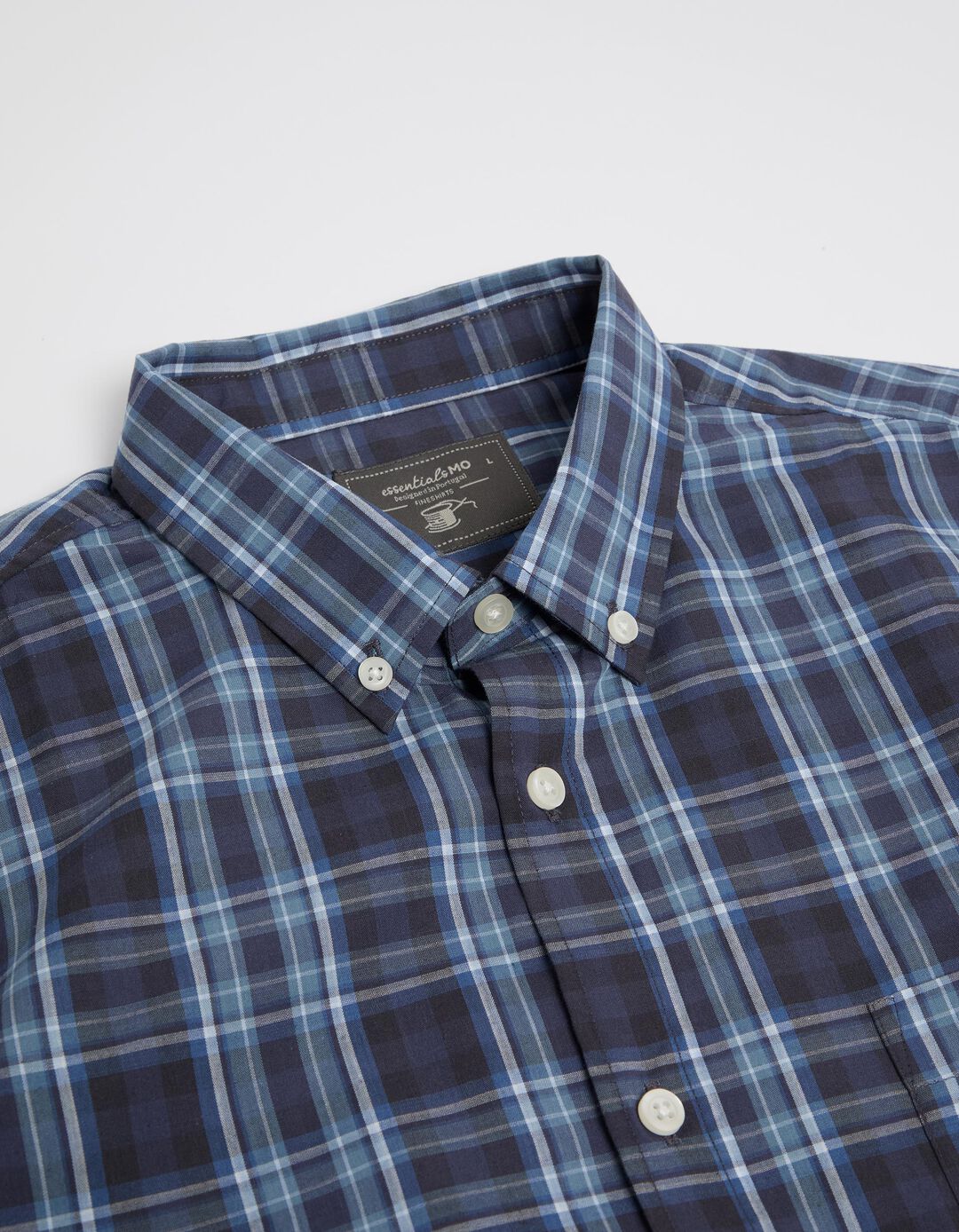 Camisa de Manga Comprida Popelina Xadrez, Homem, Azul
