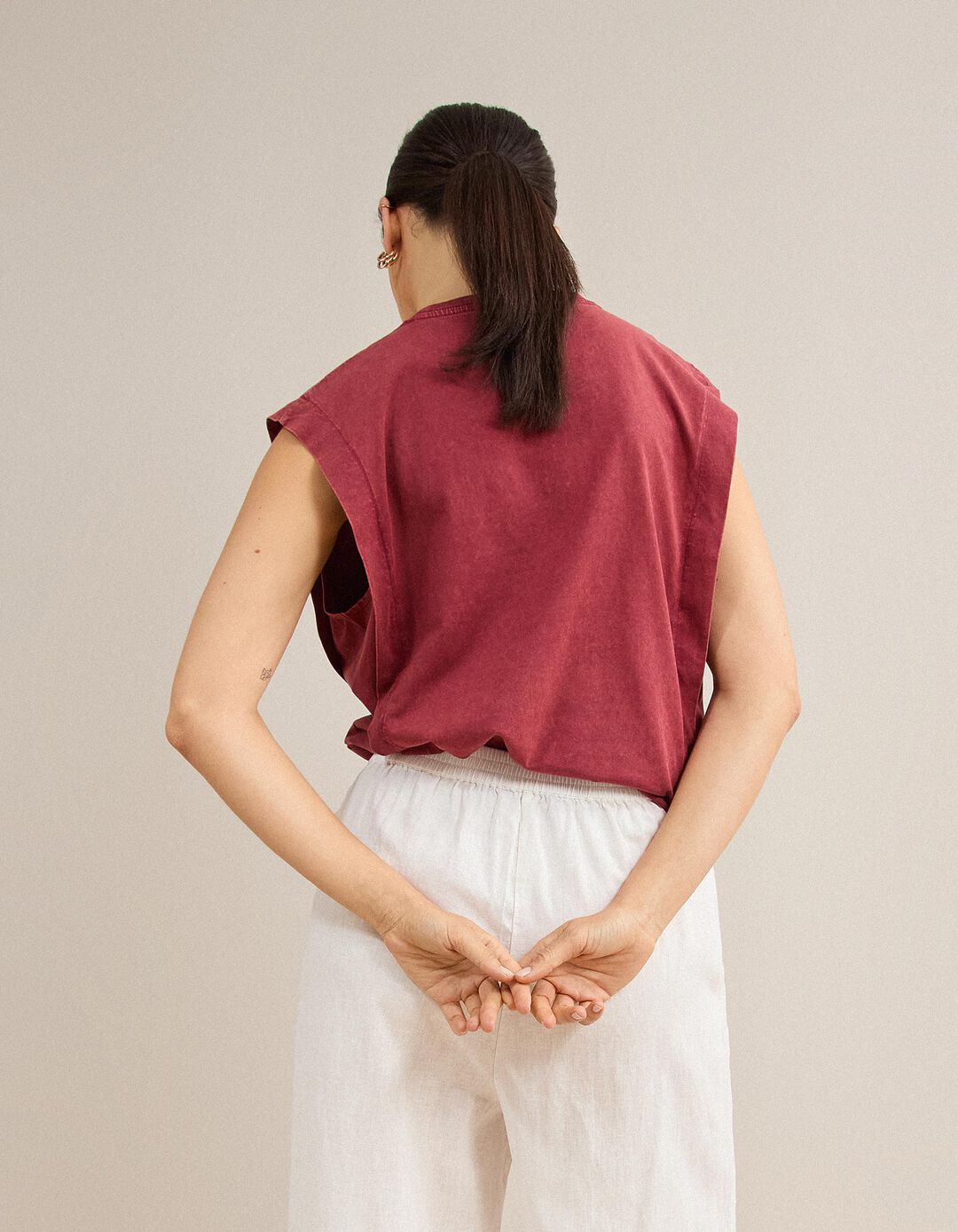 T-shirt Manga Cava, Mulher, Vermelho Escuro
