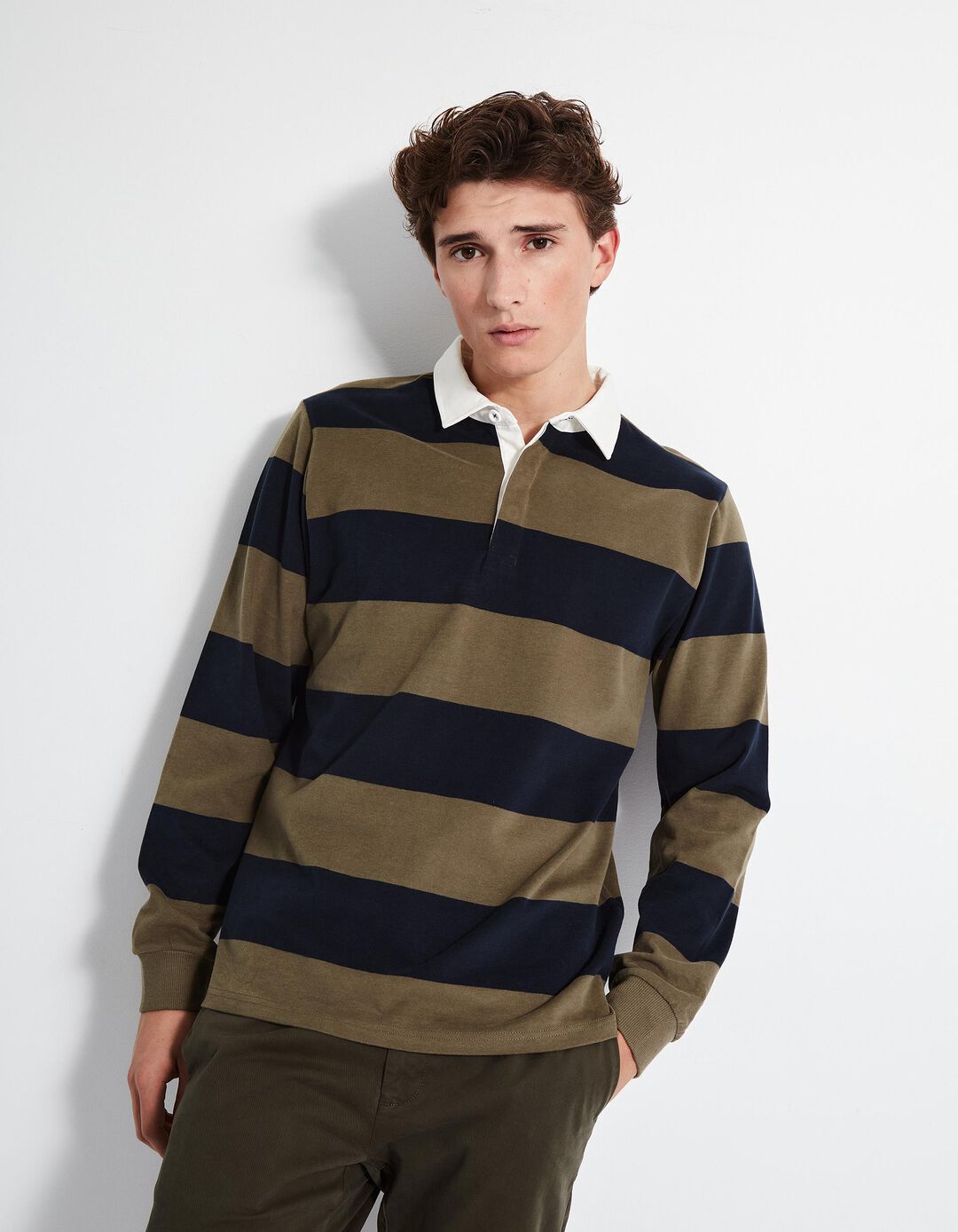 Polo de Manga Comprida Riscas, Homem, Verde Escuro
