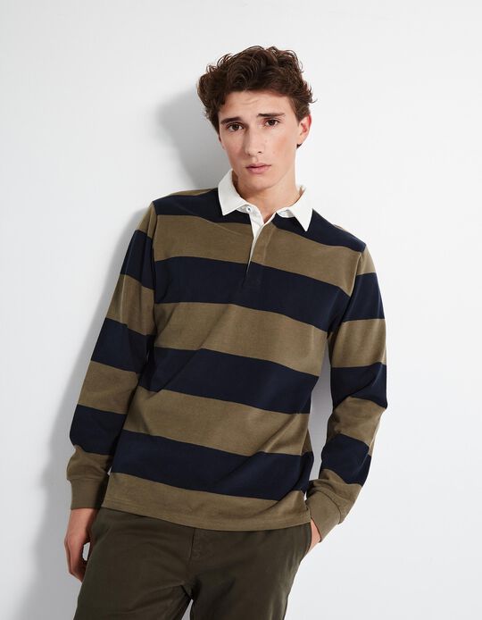 Comprar Online Polo de Manga Comprida Riscas, Homem, Verde Escuro