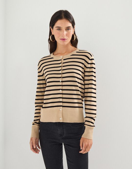 Comprar Online Casaco de Malha Riscas, Mulher, Bege
