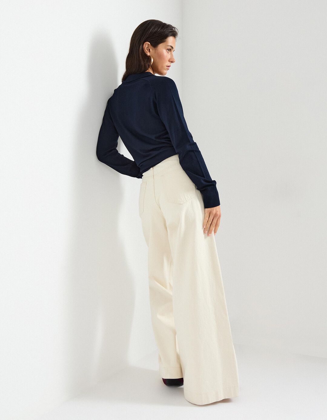 Calças de Ganga Wide Leg, Mulher, Cru