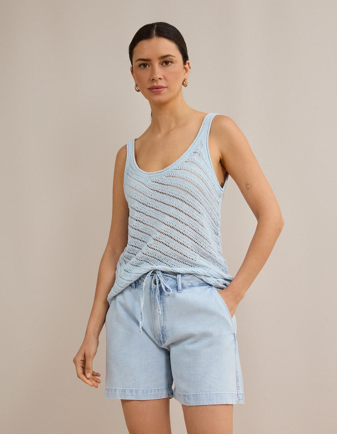 Top Tricotado, Mulher, Azul Claro