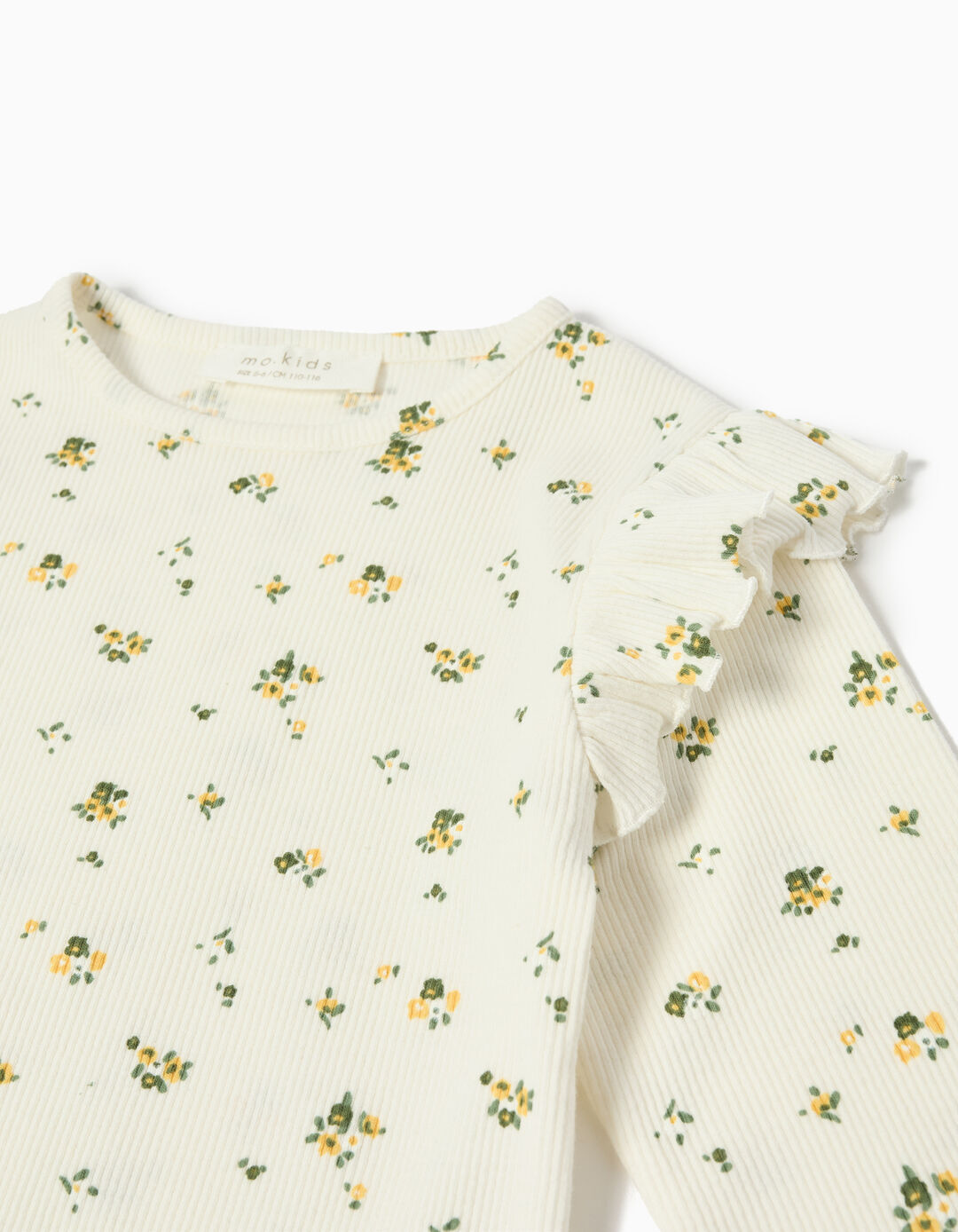 T-shirt de Manga Comprida com Folhos, Menina, Cru 