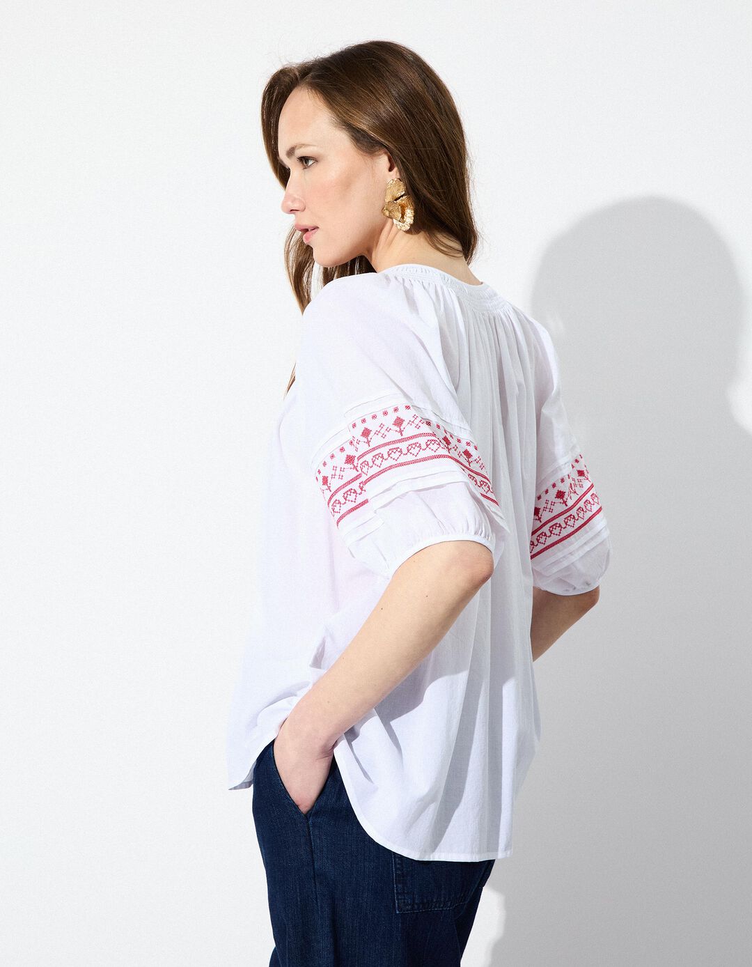 Blusa com Bordados, Mulher, Branco
