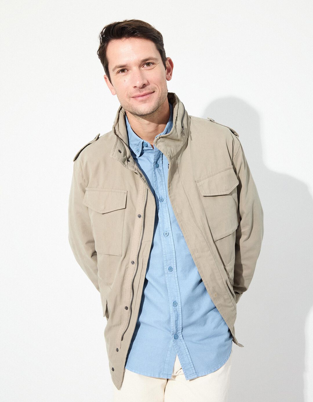 Parka Estilo Militar, Homem, Bege Escuro
