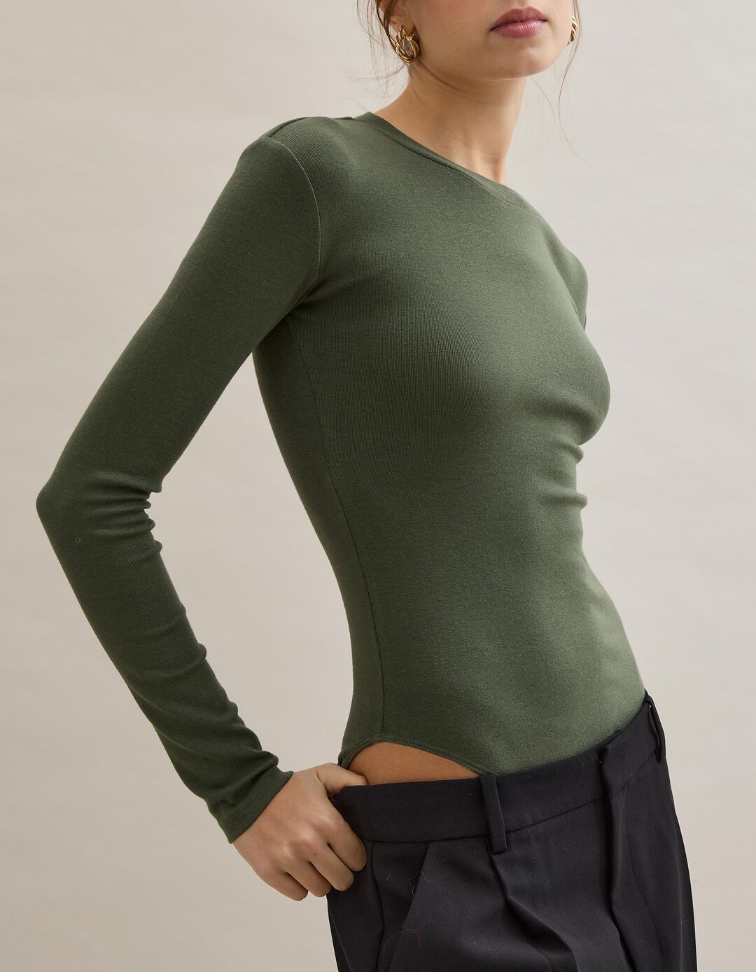 Body de Manga Comprida, Mulher, Verde Escuro