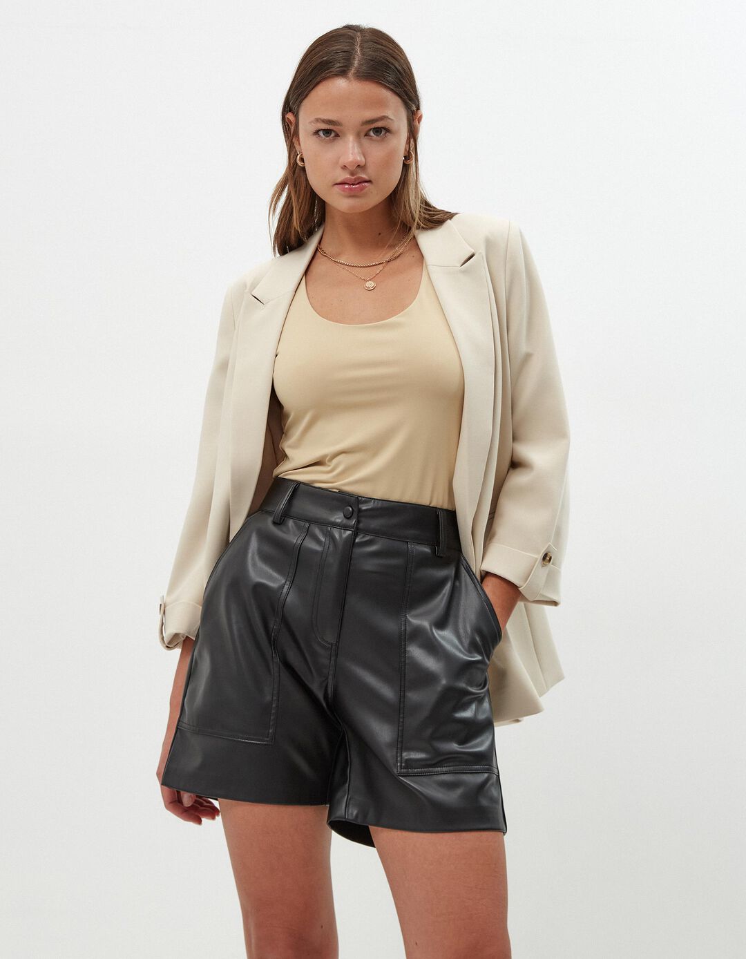 Top Decote Redondo, Mulher, Bege Claro