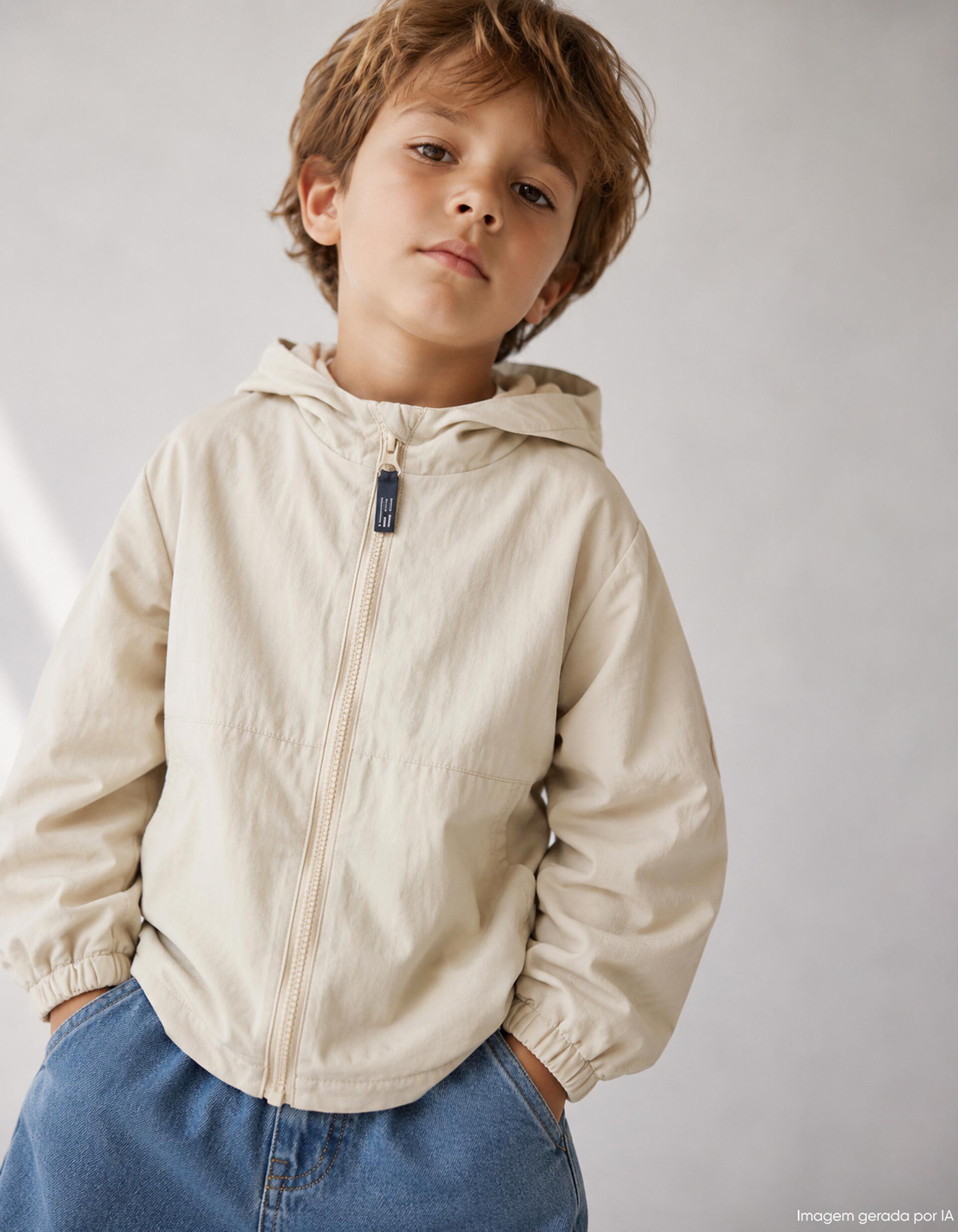 Parka Polar, Menino, Bege Claro