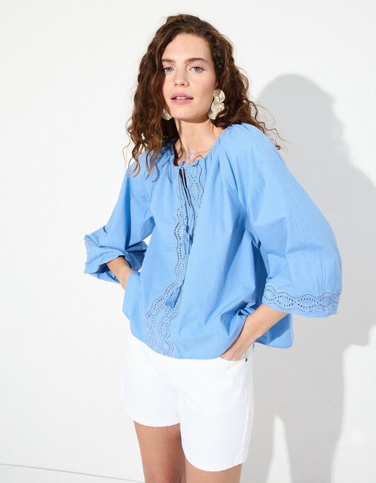 Comprar Online Blusa com Bordados, Mulher, Azul