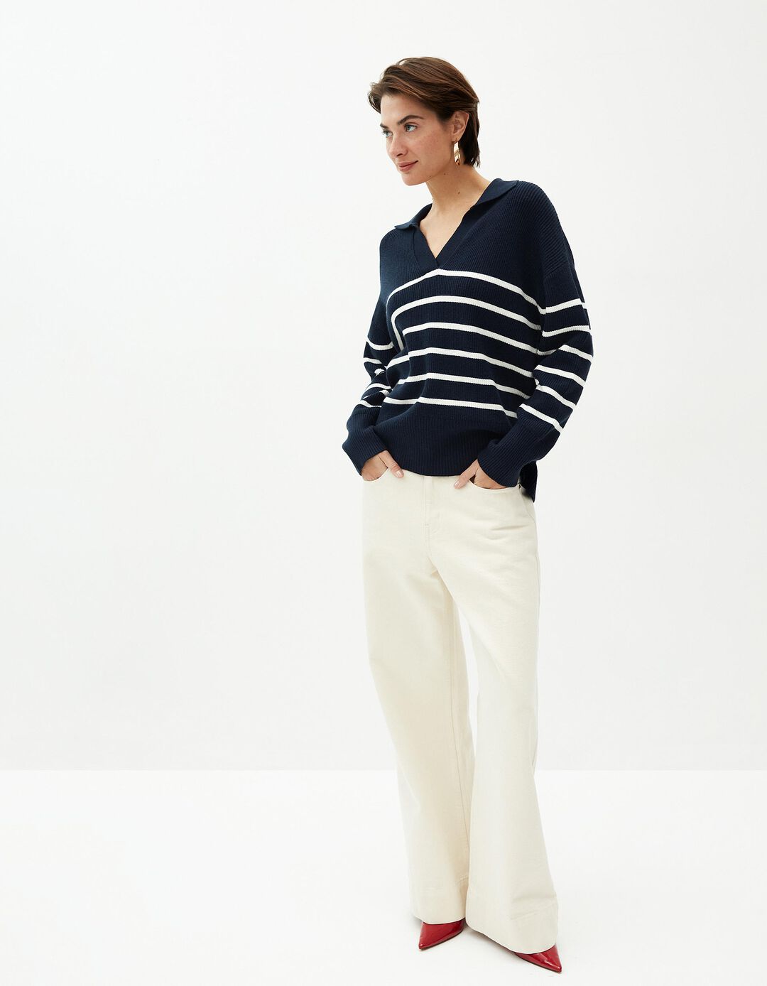 Camisola de Malha Polo, Mulher, Azul Escuro
