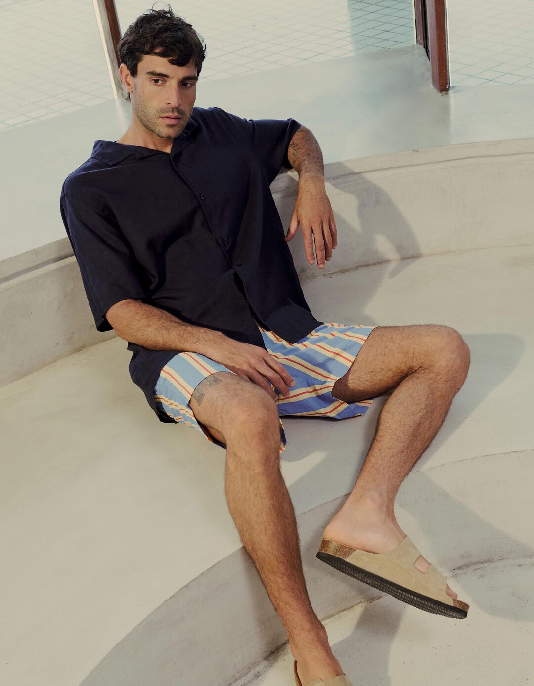 Camisa com Linho, Homem, Azul Escuro