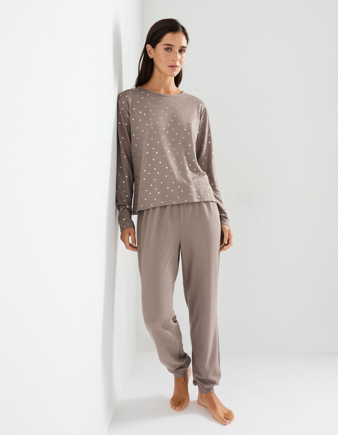 Pijama com Estampado Metalizado, Mulher, Cinzento 