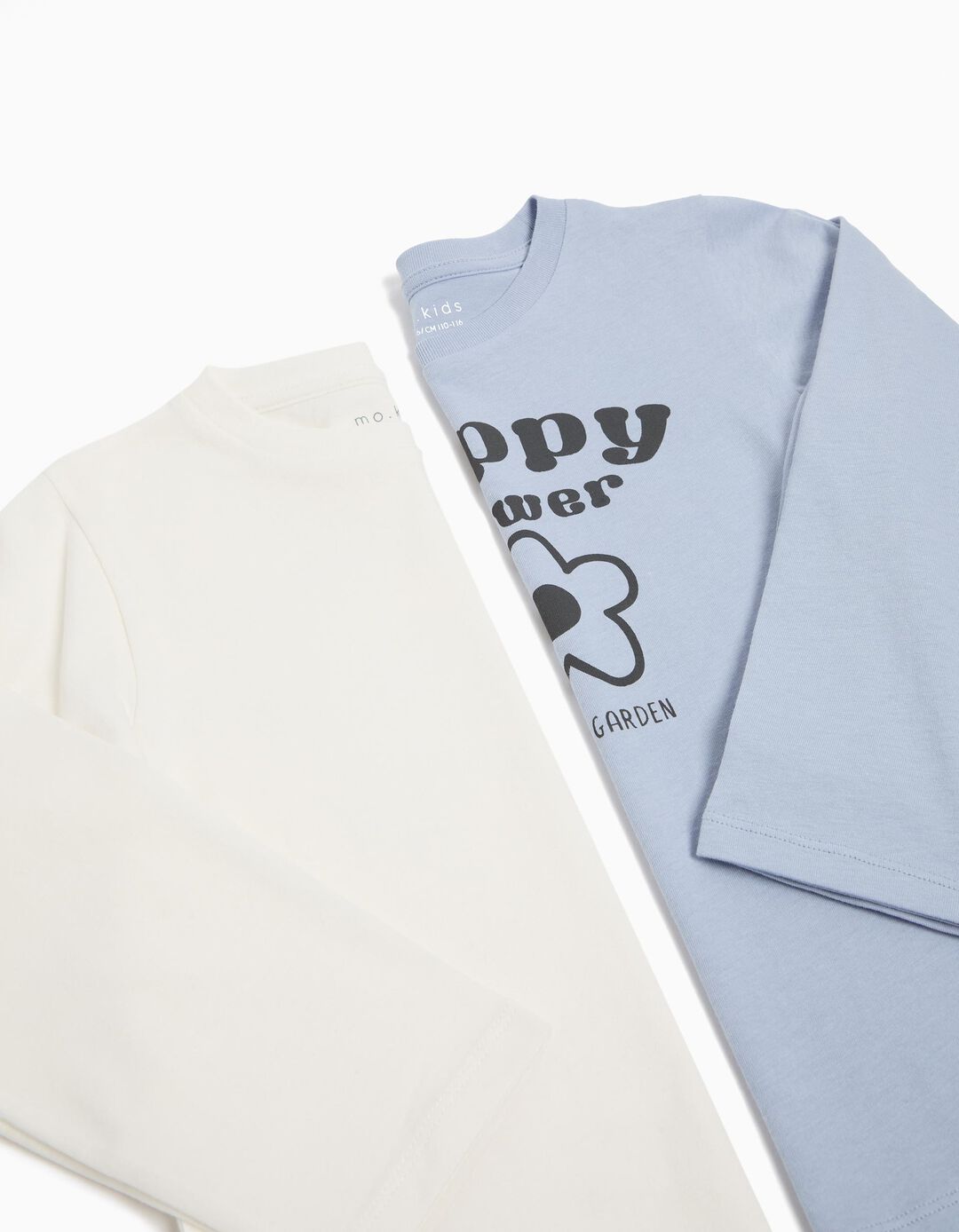 Pack 2 T-shirts de Manga Comprida, Menina, Azul Claro/Branco