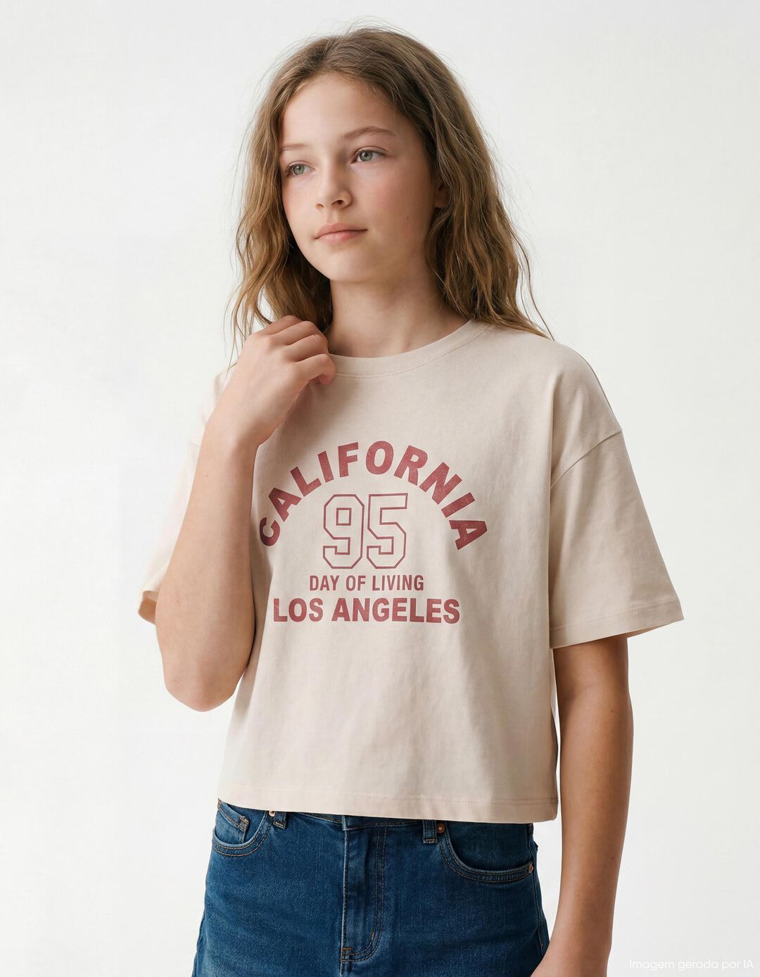 T-shirt Estampada, Menina, Rosa Claro