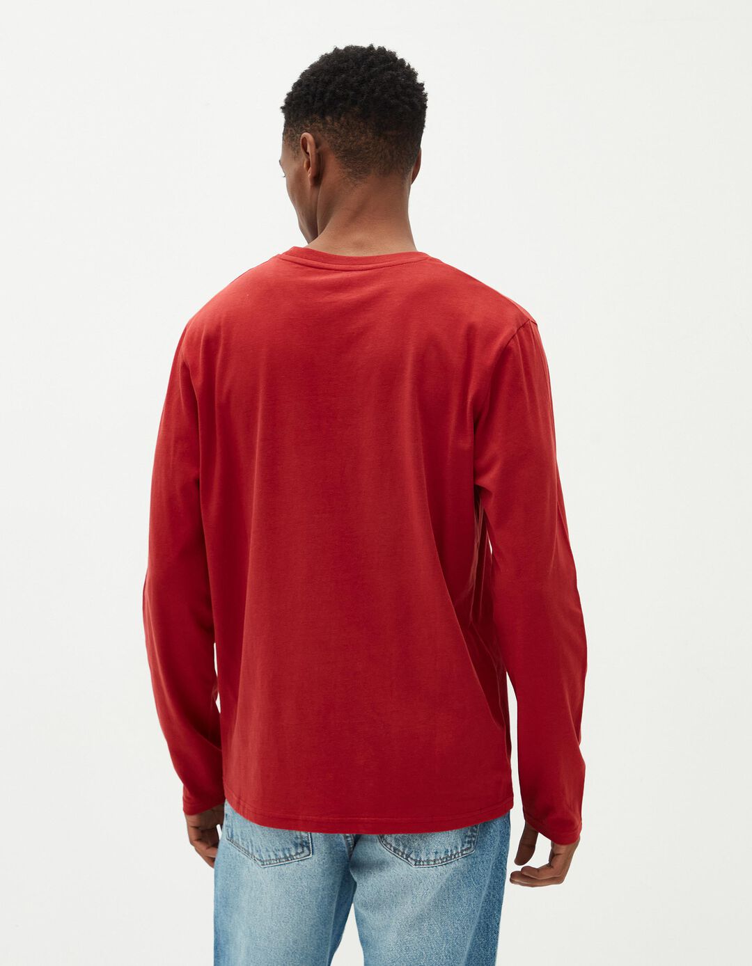 T-shirt de Manga Comprida Estampado, Homem, Vermelho