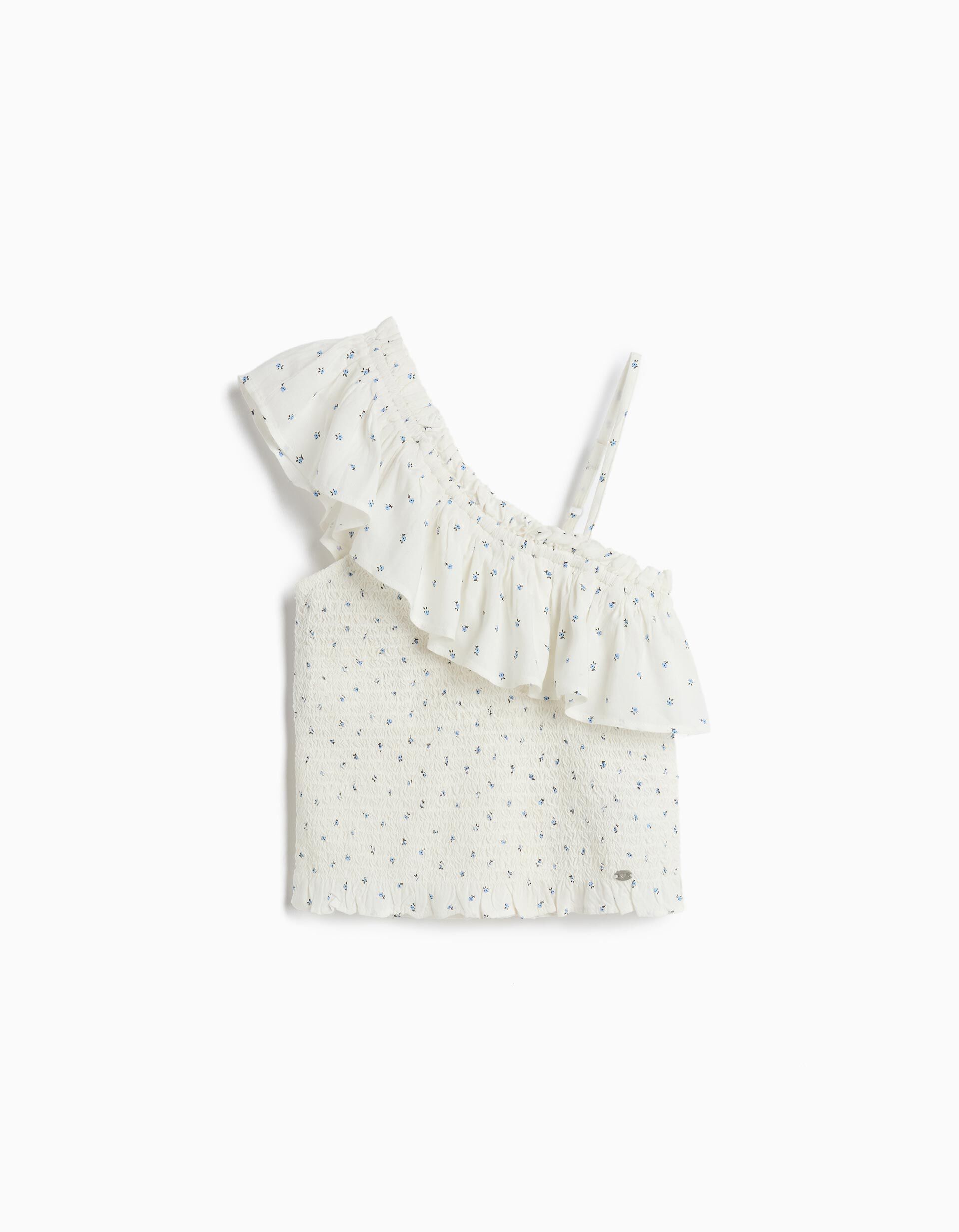 Comprar Online Top Assim&eacute;trico Com Folhos, Menina, Branco