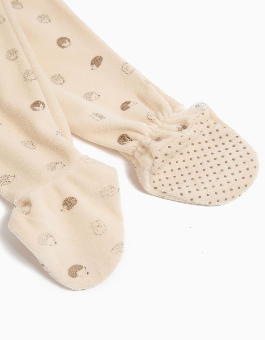 Pijama Aveludado Estampado, Bebé, Bege