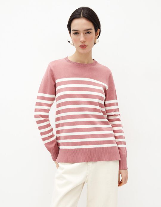 Comprar Online Camisola Malha Riscas, Mulher, Rosa Escuro