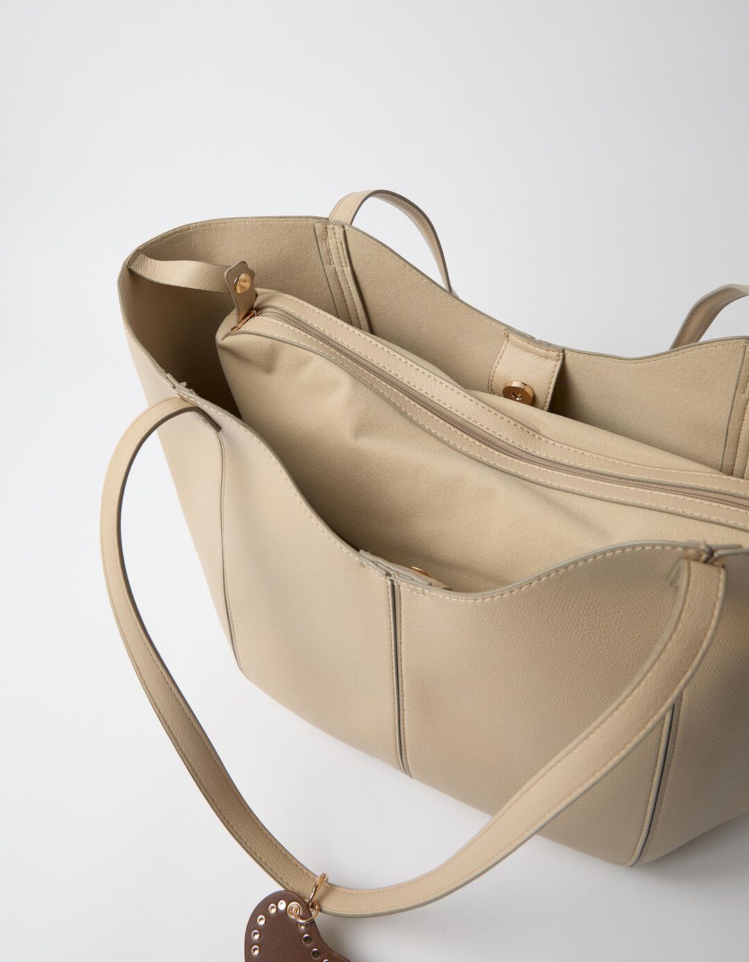 Mala Shopper Com Pendente, Mulher, Bege
