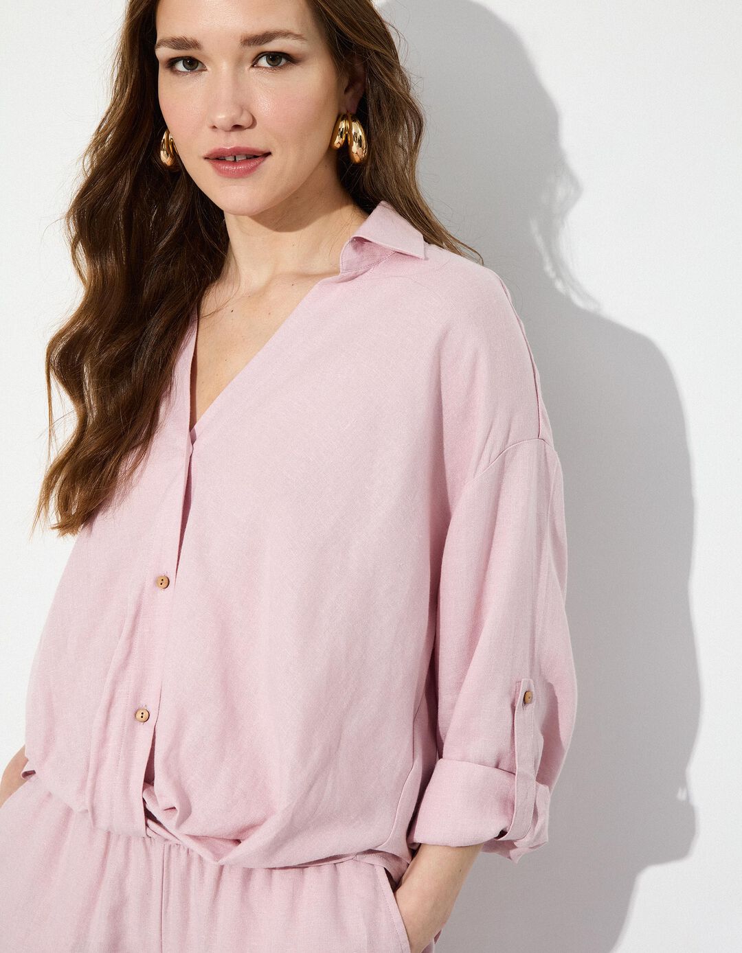 Blusa com Linho, Mulher, Roxo Claro