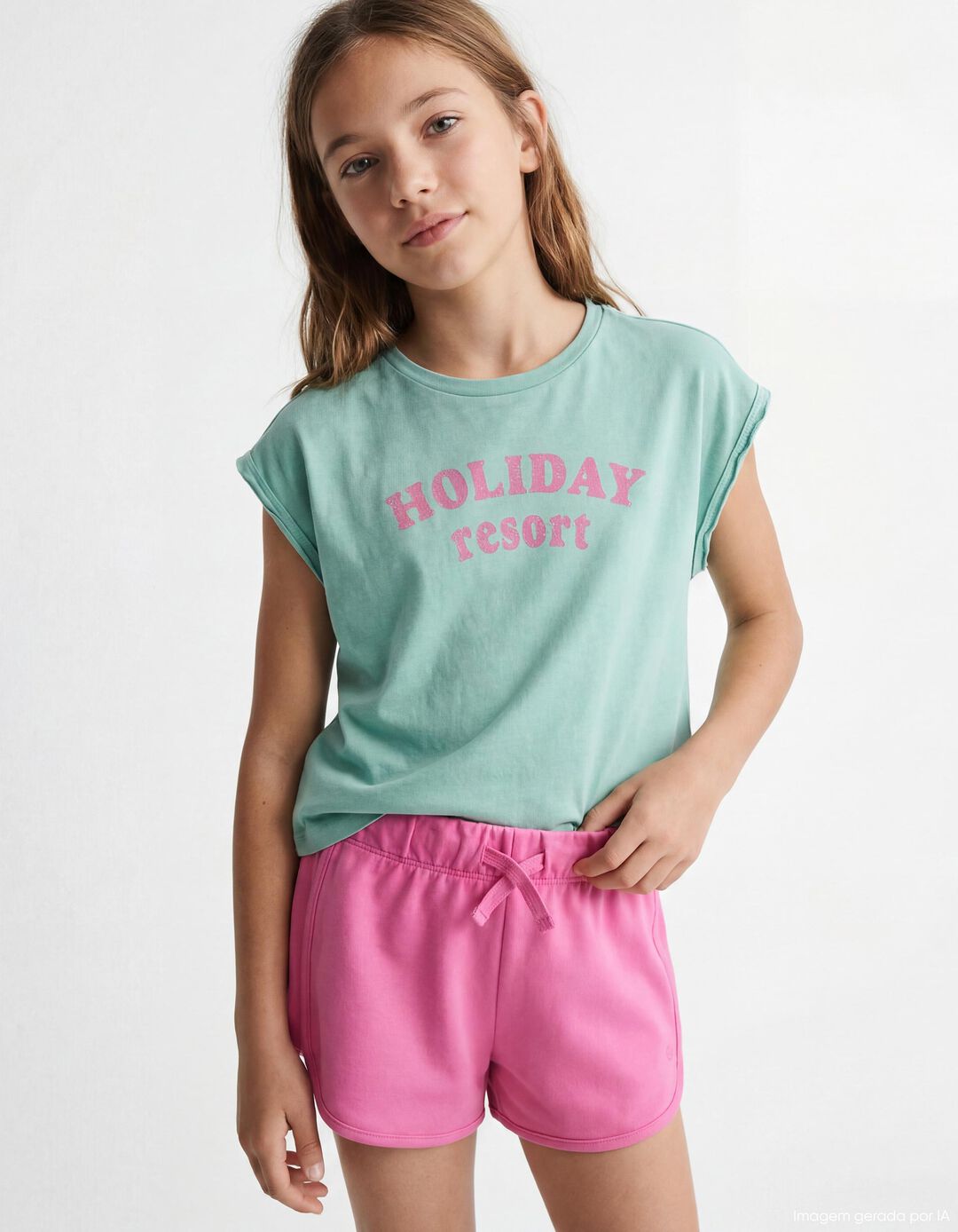 T-shirt Estampada, Menina, Verde Claro